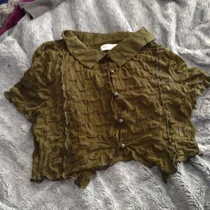 Romwe Olive green button down top size L
